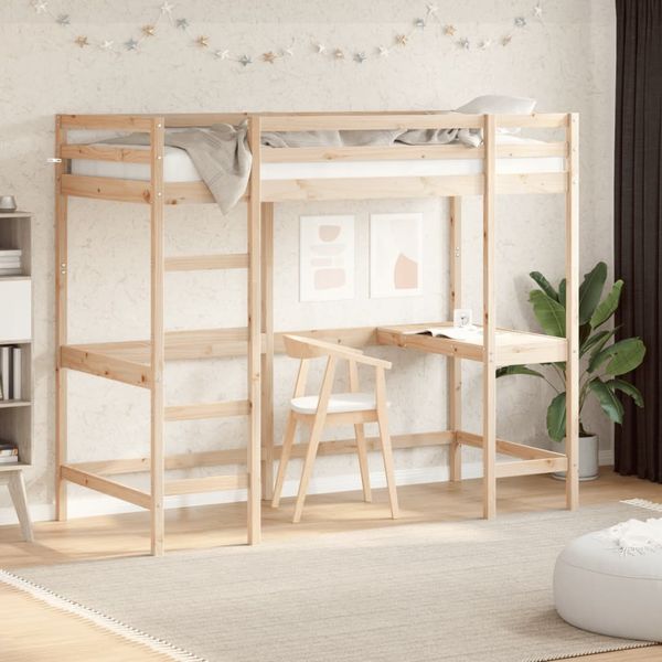 vidaXL Hochbett mit Schreibtisch 100x200 cm Massivholz Kiefer 842846
