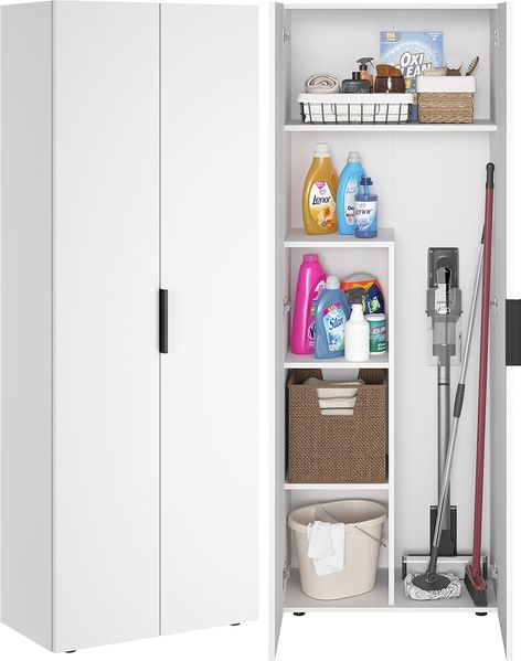 Bellamio 'Lurio' Mehrzweckschrank, weiß mit schwarzem Griff, 176x33x60 cm, Besenschrank mit Staubsaugerfach