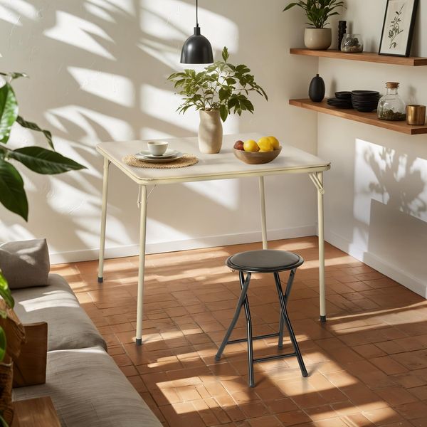 FurnitureR Wohnzimmermöbel, quadratische Tische mit robuster Metallstruktur und MDF, gepolsterte Tischplatte aus Kunstleder, faltbar und tragbar, Esstisch im minimalistischen Design, 86x86 cm