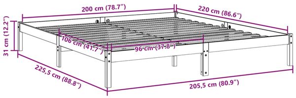 vidaXL Extra langes Massivholzbett ohne Matratze 200x220 Kiefernholz 852426 Bild 9