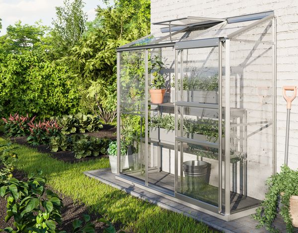 Vitavia Aktionsangebot (inkl. 60 Euro Zubehör): Anlehn-Gewächshaus "Ida 1300", aluminium eloxiert, 1,3 m²,3 mm ESG