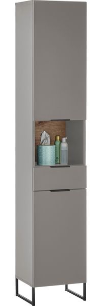 Hochschrank >Denver< 2 Türen, 1 Schublade, grau / evoke eiche Dekor - 38x195x32cm (BxHxT)