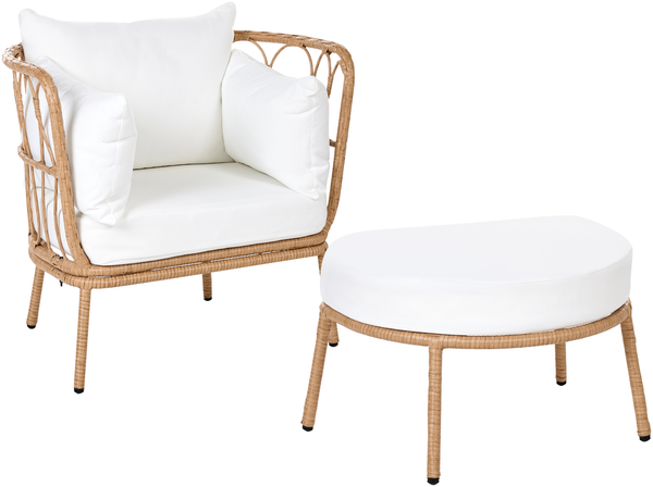 Gartensessel FONNI mit Fußstütze Polyrattan Hellbraun