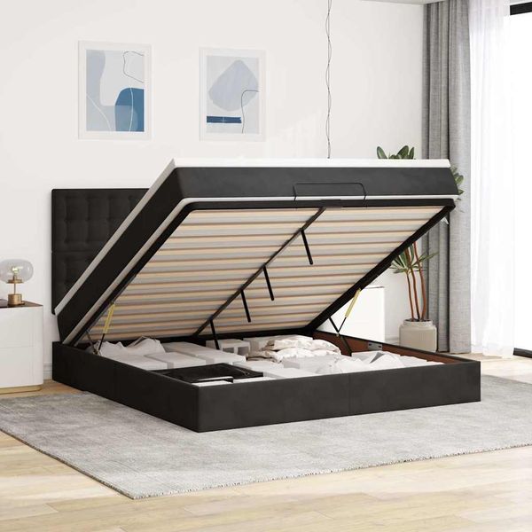 vidaXL Ottoman-Bett mit Matratzen & LEDs Schwarz 160x200 cm Samt 3314476