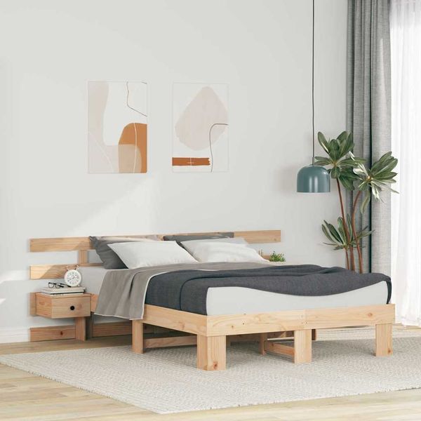vidaXL Bettrahmen mit Kopfteil Braun 120 x 190 cm Massives Kiefernholz 3385700