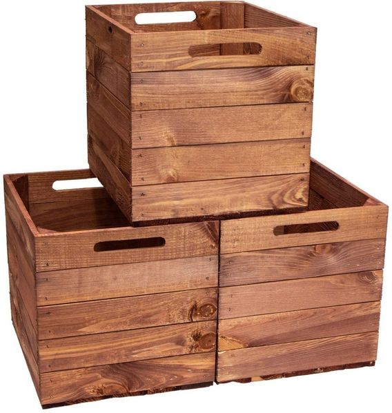 Kistenkolli Altes Land Allzweckkiste 3er set Holzkiste Vintage Ocker passend für Kallax und Expeditregale (Spar-Set, 3er Set)