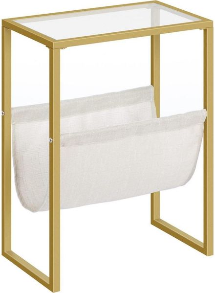 Hoobro Schmaler Beistelltisch Nachttisch Zeitschriftenhalter Glas Gold