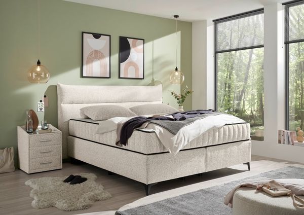 Boxspringbett Vlieland von ED Exciting Design Farbe Ivory mit H3/H4 Duo-Matratze 180 x 200 cm