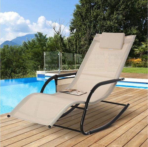 Outsunny Schaukelstuhl mit Seitentasche (Relaxsessel, 1 St), für Garten, Beige