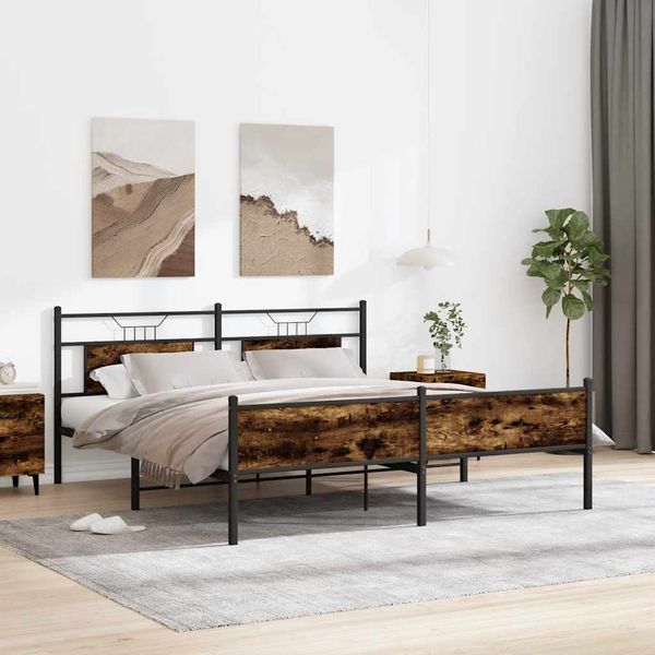 vidaXL Metallbett ohne Matratze Räuchereiche 180x200 cm 3325114