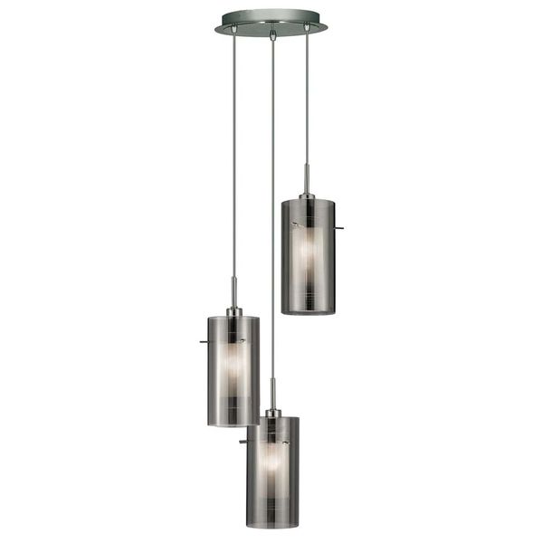 Duo 2, 3Flammige Multi-Drop Deckenleuchte Mit Äußerem Rauchglas/Innerem Milchglas Schirmen
