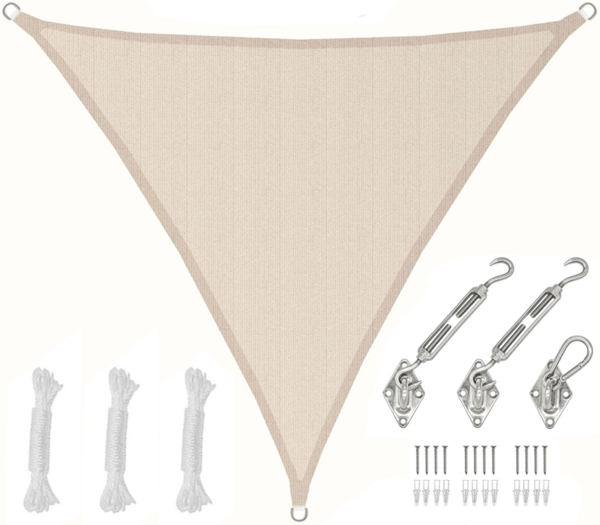 3x3x3m UV Sonnensegel Atmungsaktiv mit Befestigung Beige