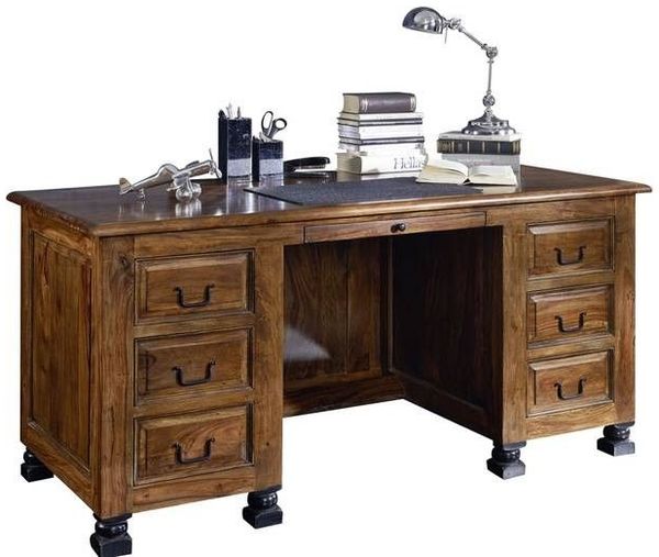 Schreibtisch Sheesham 150x70x75 braun lackiert NEW BOSTON #206