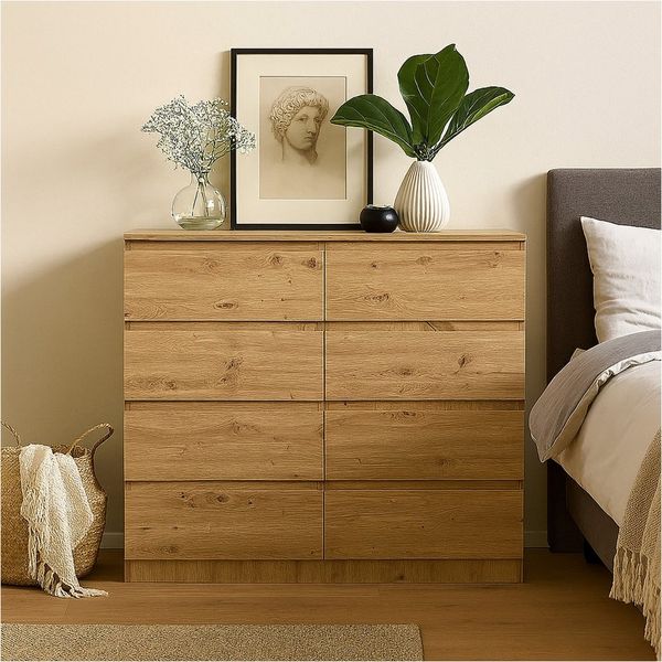 HTI-Living Kommode Kommode 8 grifflose Schubladen Thekla Artisaneiche (Stück, 1 St, 1 Kommode), Sideboard