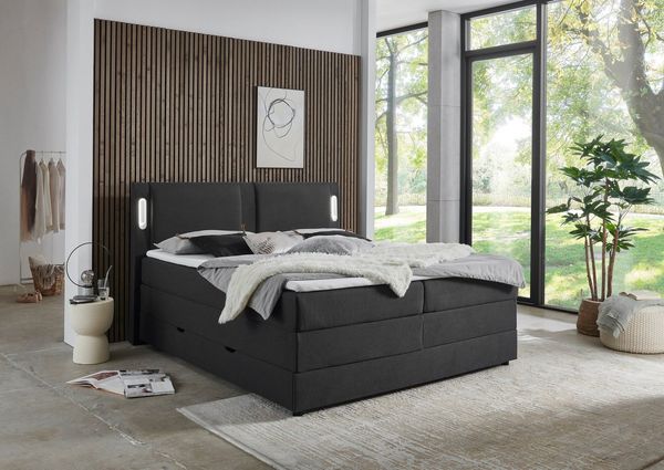 INOSIGN Boxbett Elverta inkl. Bettkasten und LED-Beleuchtung, erhältlich in der Breite 180x200cm, Kopfteil in Kissenoptik