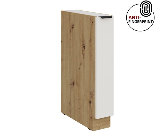 Küchen Unterschrank Schrankauszug 15 cm Küche ARIA Weiss ultra matt + Eiche Artisan matt, hochwertige Fronten mit Anti Fingerprint Beschichtung Küchenzeile Küchenblock