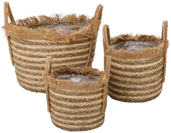 Marrakesch Orient & Mediterran Interior Übertopf 3er Set Boho Pflanzkorb Raffa handgefertigt aus Rattan in Natur 44 cm (1 St), Handarbeit