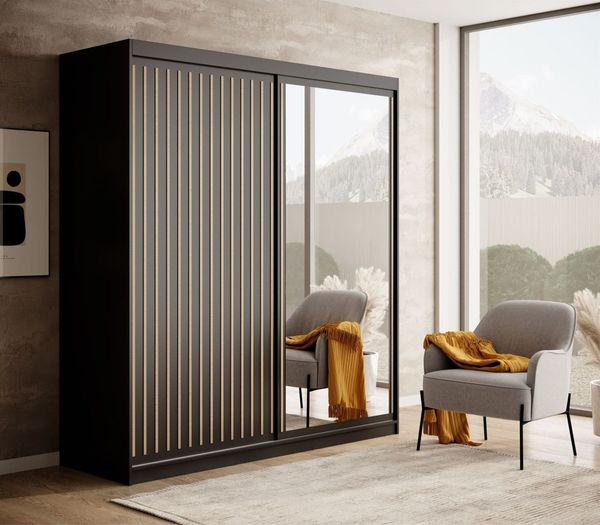 Schiebetürenschrank Schrank FABO in Schwarz matt- Artisan Eiche 180 x 205 x 60 cm