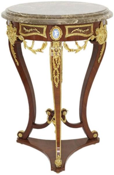 Casa Padrino Barock Beistelltisch Braun / Gold / Grau Ø 55 x H. 78 cm - Runder Massivholz Tisch im Barockstil - Barock Wohnzimmer Möbel