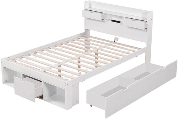 Kinderbett 140x190 cm mit USB & Typ-C, Kiefer/MDF, Lattenrost inkl, großer Stauraum, weiß Bild 6