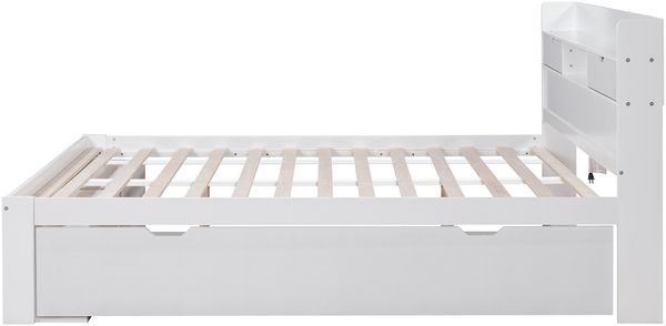 Kinderbett 140x190 cm mit USB & Typ-C, Kiefer/MDF, Lattenrost inkl, großer Stauraum, weiß Bild 7