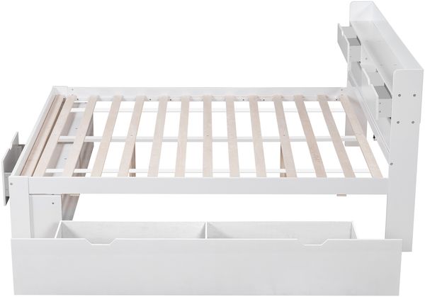 Kinderbett 140x190 cm mit USB & Typ-C, Kiefer/MDF, Lattenrost inkl, großer Stauraum, weiß Bild 5