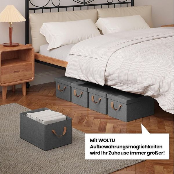 Woltu Aufbewahrungsbox (6 St, Set), mit Deckel, mit Griffen, faltbare Box für Kleidung Spielzeug, Grau