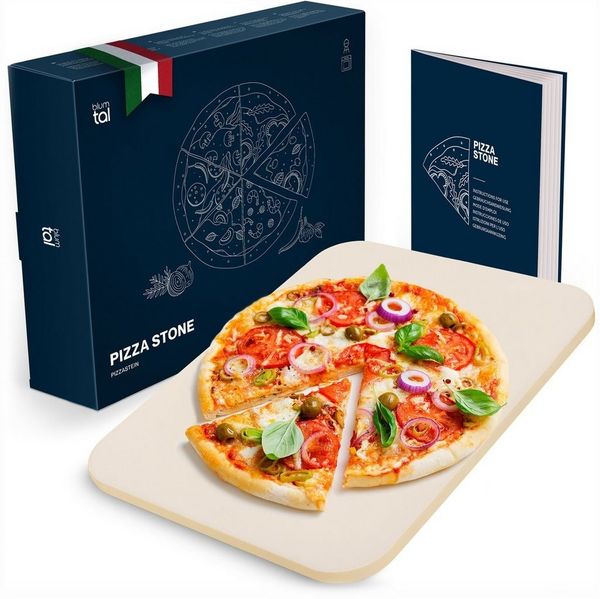 Blumtal Pizzastein für Backofen 38x30 cm aus Cordierit-Stein bis 900 C° eckig für Grill