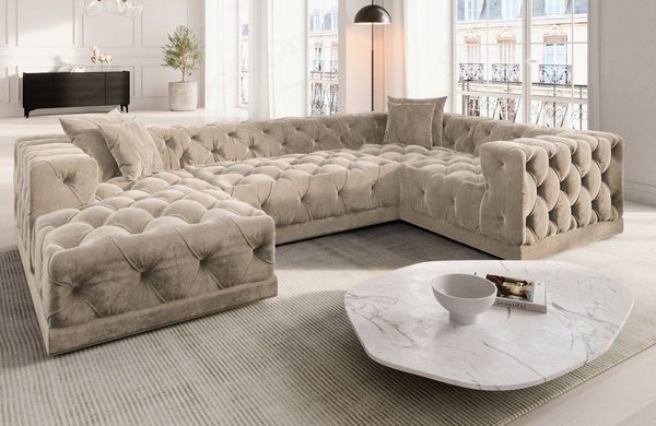 Sofa Dreams Wohnlandschaft Designer Stoff Sofa Palma U Form Samtstoff Stoffsofa