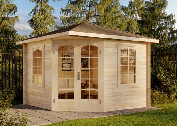 Alpholz 5-Eck Gartenhaus Viking Gartenhaus aus Holz Holzhaus mit 28 mm Wandstärke Blockbohlenhaus mit Montagematerial