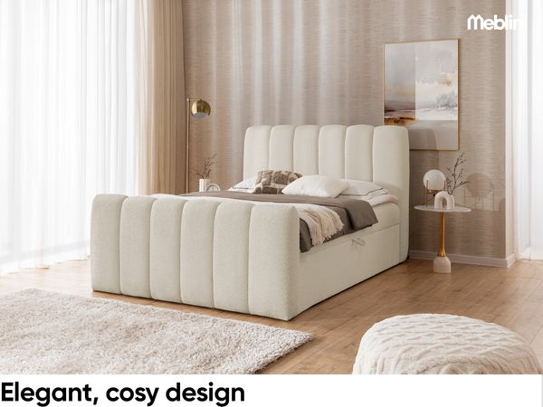 MEBLINI Boxspringbett NOMADE 120x200 cm mit Bettkasten – H3/Beige Boucle Polsterbett - Doppelbett mit Topper & Bonellfederkern-Matratze Bild 2