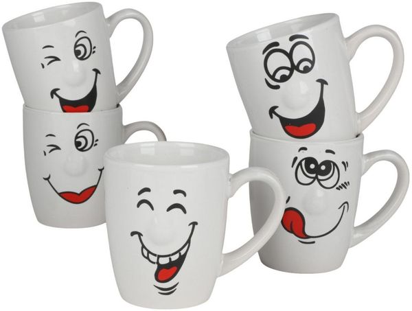Kaffeebecher mit Smiley-Gesicht 300ml Kaffeetasse Kaffeepott Teetasse Keramik