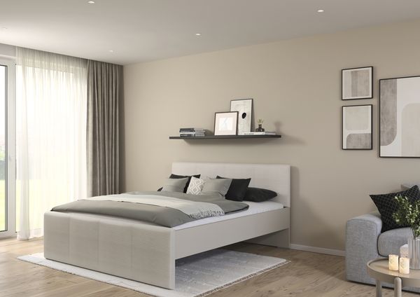rauch Bett Holga, Polsterbett, mit Polster-Kopfteil, Farbe Webstoff Ivory/Champagner, Beige, Liegefläche 180x200cm