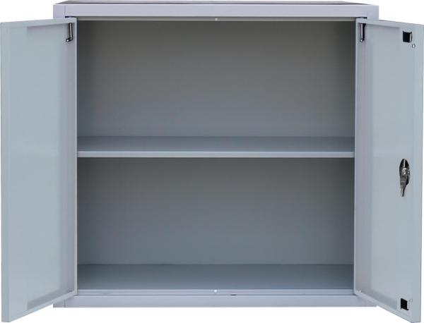 Stahl-Aktenschrank, Aktenschrank abschließbar, Büroschrank, Stahlschrank, Lichtgrau/Rot, 750 x 800 x 383 mm 530304