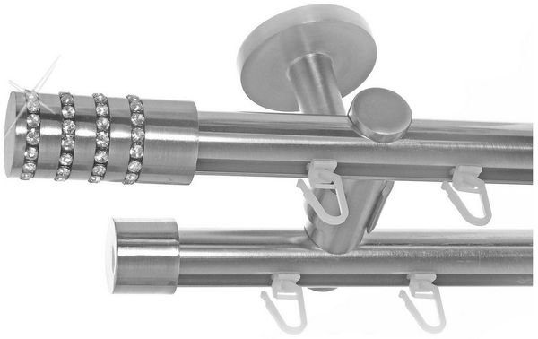 BASIT Gardinenstange Innenlauf Edelstahloptik 20mm mit Deckenträgern 120 cm E39, Ø 20 mm, 2-läufig, verschraubt, Aluminium, D40 120 cm E39 Zylinder mit Kristall