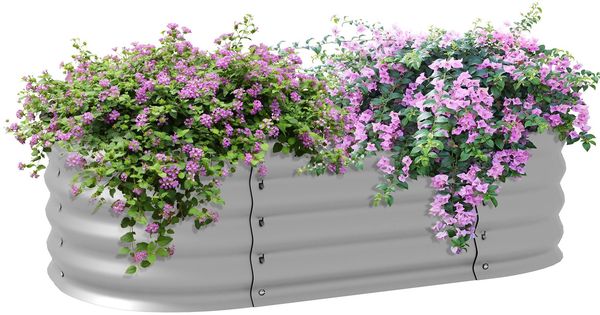Outsunny Hochbeet Metall, Pflanzkasten, Gemüsebeet, DIY Blumenkasten mit offenem Boden, Kräuterbeet für Garten, Balkon, Silber 105 x 62 x 30 cm
