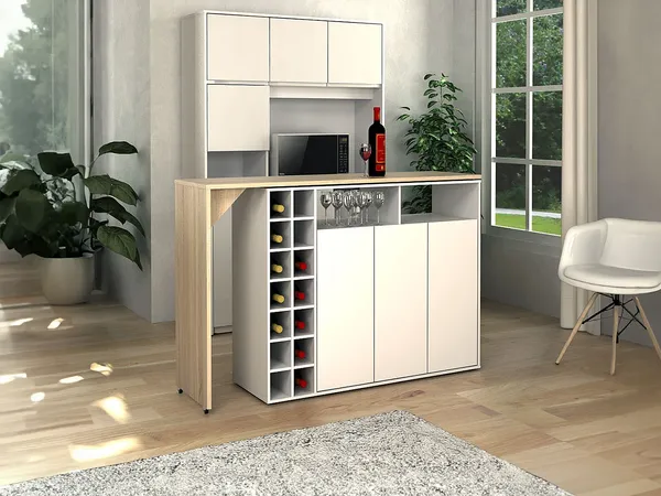Vente-unique - VINALO Barmöbel Holz, Platte BeigeWeiß - B 39,5 cm x H 94,3 cm x L 213,4 cm140 cm