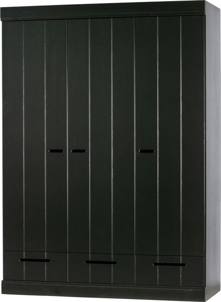 Kleiderschrank Connect aus Kiefernholz, modernes Design mit 3 Türen, Schwarz lackiert