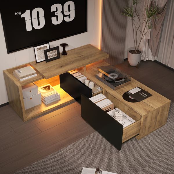 TV-Schrank 133,5x40x45 cm, modulares 2-in-1-Design, bis ca. 200 cm erweiterbar, integrierte LED-Beleuchtung