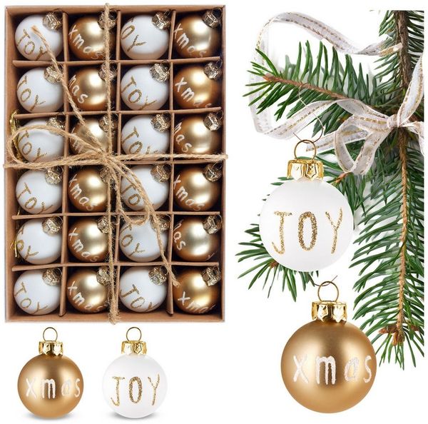 BRUBAKER Weihnachtsbaumkugel 24-teiliges Set Weihnachtskugeln Joy & Xmas - 3 cm Mini Baumkugeln (24 St), für Weihnachtsbaum - Handbemalter Christbaumschmuck Kugeln