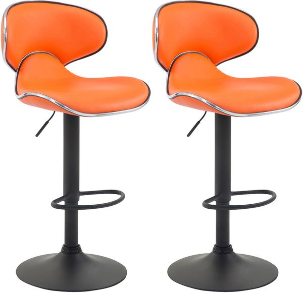 2er Set Barhocker FAMIR - Kunstleder Orange 46x49x88 cm Schwarz | Barstuhl Mit Lehne Tresenhocker Tresenstuhl Kneipenhocker Kneipenstuhl