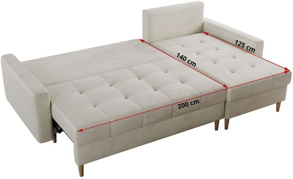 Ecksofa mit Schlaffunktion, Universal Schlafsofa - COLIN, Beige, Velours Bild 7