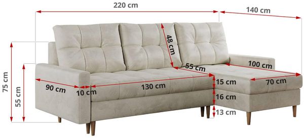 Ecksofa mit Schlaffunktion, Universal Schlafsofa - COLIN, Beige, Velours Bild 6
