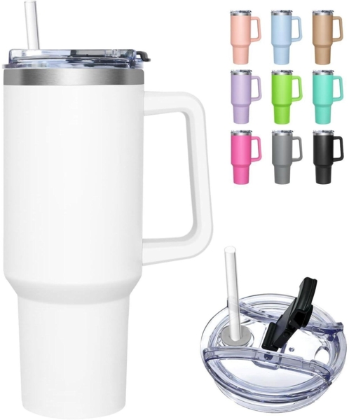 Thermobecher 1,18 Liter Kaffeebecher to go Trinkbecher Strohhalm Edelstahl