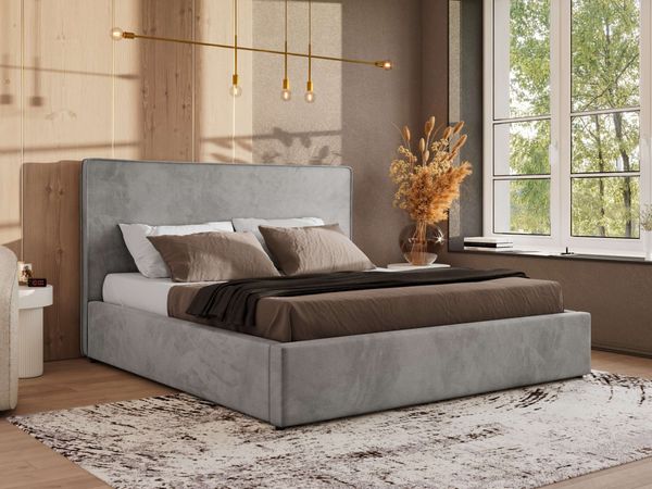 CORIVO CLASSIC Polsterbett mit Bettkasten & Stauraum, Doppelbett, inkl. Lattenrost, Metall-Hebeautomat mit Gasdruckfedern, mit Pocket Matratze - Hellgrau Velvet - VIRE LUX