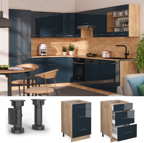 Küchenunterschrank Fame-Line Dunkelblau Hochglanz 50 cm ohne Arbeitsplatte Vicco Bild 2