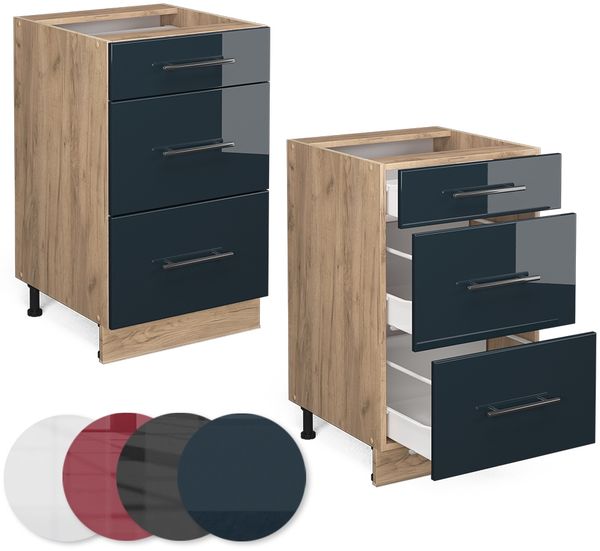 Küchenunterschrank Fame-Line Dunkelblau Hochglanz 50 cm ohne Arbeitsplatte Vicco Bild 5