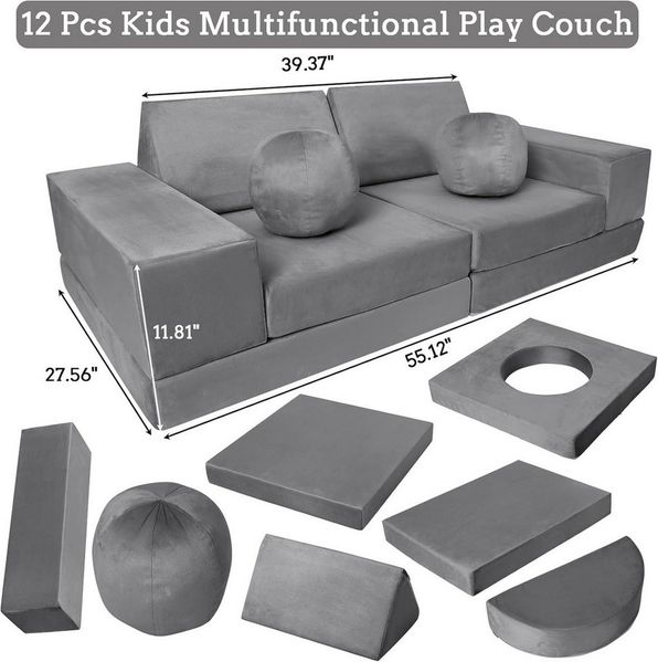 GarveeMore Kindersofa 12-teiliges,modulares Spielsofa für Kinder Förderung Kreativität, Ecksofa für Schlafzimmer- und Spielzimmermöbel zum Schlafen und Lesen