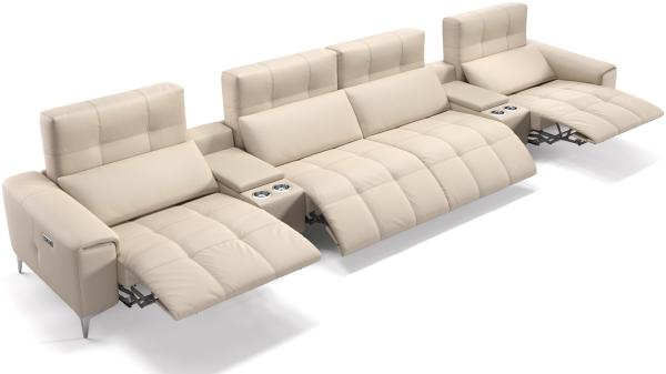 Sofanella Kinosofa SALENTO 4-Sitzer Ledercouch Hometheater in Creme S: 374 Breite x 100 Tiefe