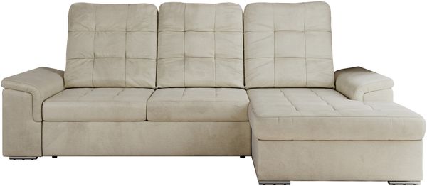 L-förmige Ecksofa mit gesteppter Sitzfläche und Rückenlehne, verstellbare Rückenkissen, Schlaffunktion und Bettkasten - MADRITO - Beige Velours - rechte Seite Bild 4